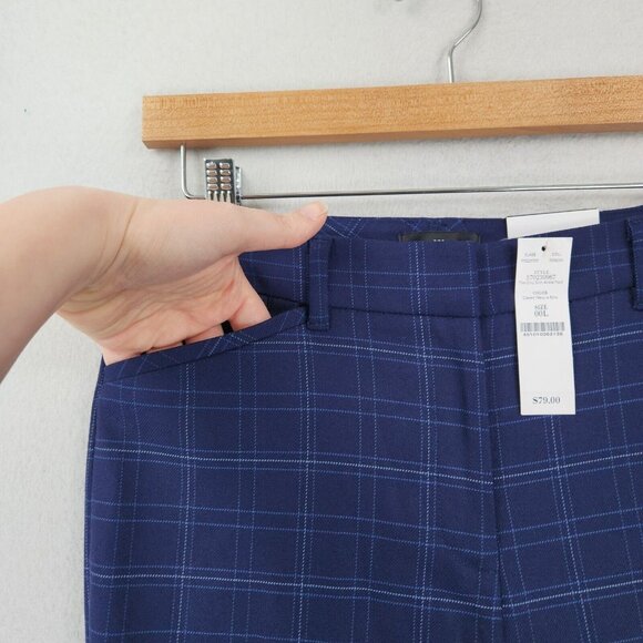 WHBM Pants Womens 00 Long Blue Plaid Curvy Slim Tapered Leg Ankle Trouser NEW - Picture 4 of 16